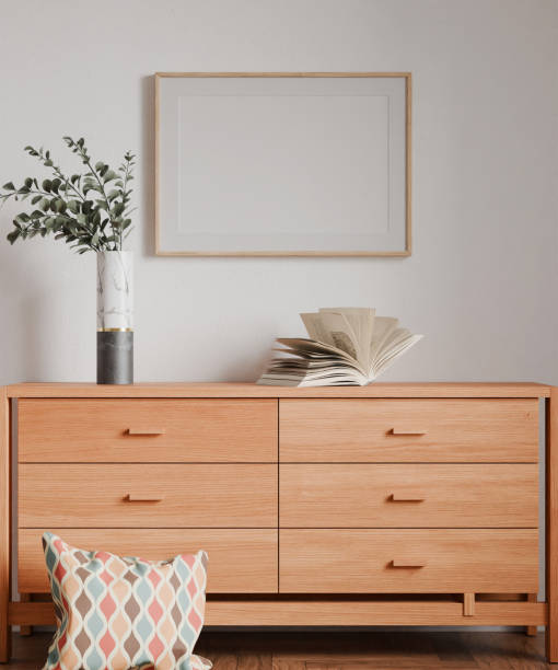 istock Frame interior, mockup frame, poster wood frame horizontal empty picture interior close up, in illustration 3d render 2183644555
