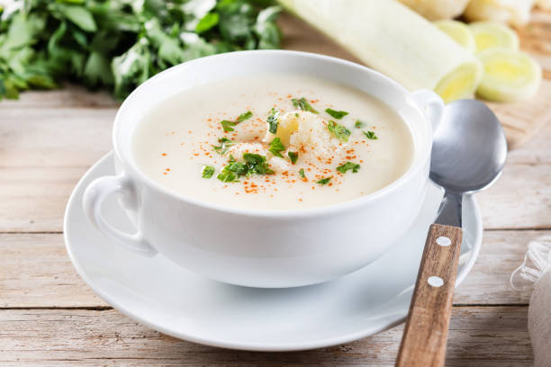 istock Cauliflower soup in bowl on wooden table 2183649017