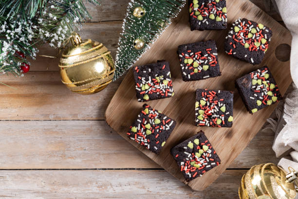 istock Christmas brownie on black background 2183649595