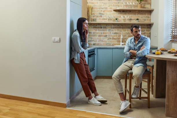 istock Displeased couple having problems in their relationship. 2183650145