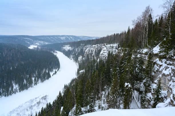 istock Ural River Usva. Winter landscape, snow rocks, hike. Magical winter forest. 2183654412