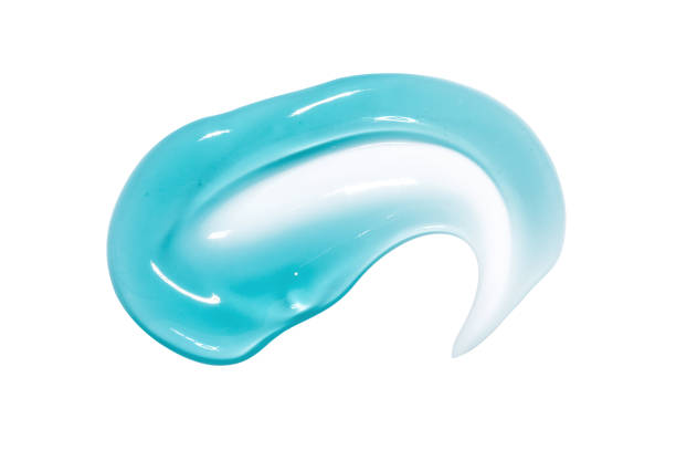 istock Blue cosmetic gel swatch smear smudge on white background. 2183654960