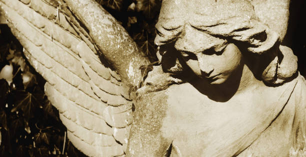 A detailed stone fountain adorned with intricate sculptures of cherubs and fish. The central focus is a cherub holding a fish, with water gracefully splashing around, adding a dynamic element to the composition. The fountain's elaborate carvings suggest classical artistry and craftsmanship. The background hints at a lush garden or outdoor environment, enhancing the timeless elegance of the scene. Ideal for themes of art, architecture, and outdoor aesthetics.