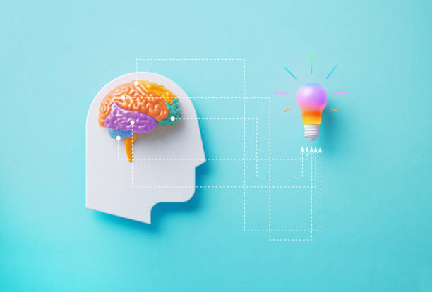 istock Neurodiversity And Creativity And Innovation Concept - White Human Head Symbol And Colorful Lightbulb On Blue Background 2183661663
