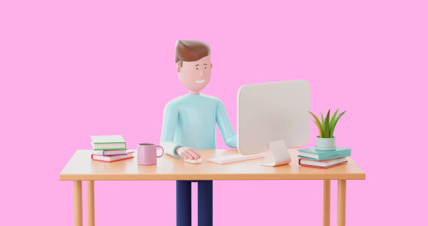istock 3D Businessman working on desk. 2183665939