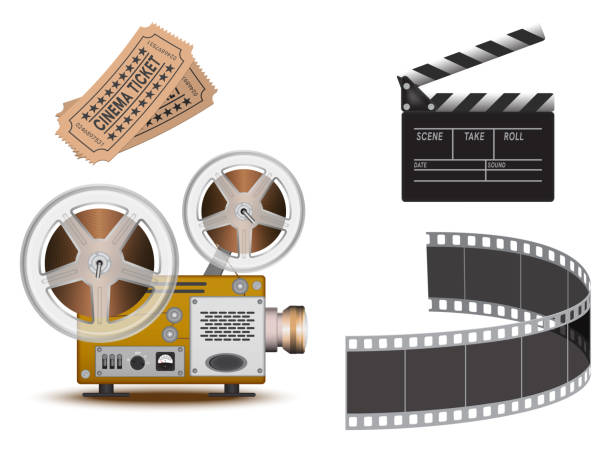 istock Film projector, film strip on white background. 2183672799