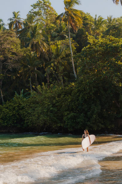 istock Woman surfing on Sri Lanka at sunset 2183673782