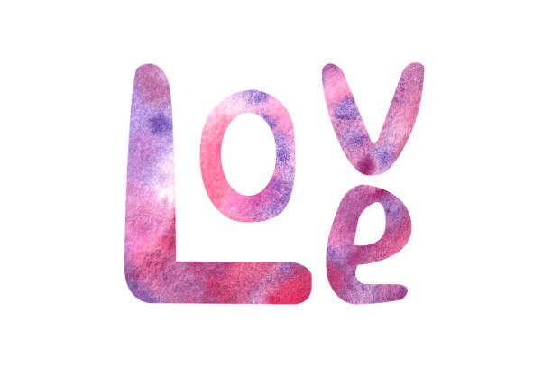 istock Word love hand written with pink and purple watercolor isolated on white background. 2183676543