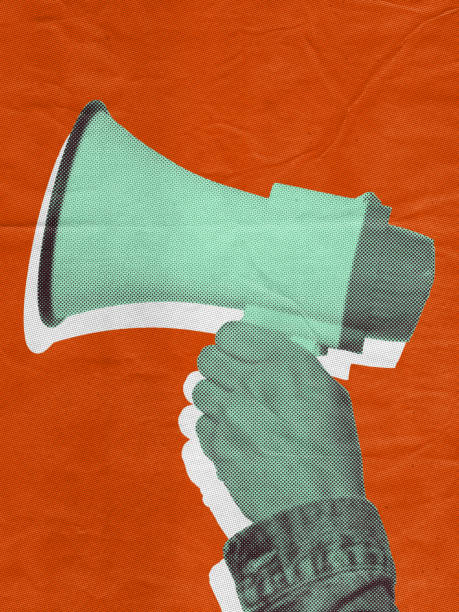 hand holding megaphone, retro style marketing poster template