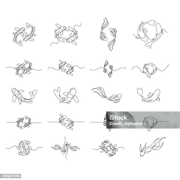 Line Pattern Carp Koi Carp Fish On The White Background In A Continuous Single Line ...
