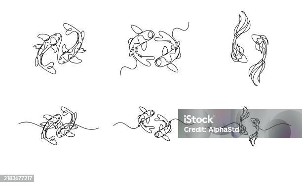 Line Pattern Carp Koi Carp Fish On The White Background In A Continuous Single Line ...