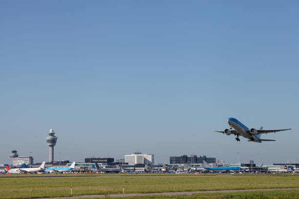 Airplane taking off airport Schiphol Amsterdam, Netherlands