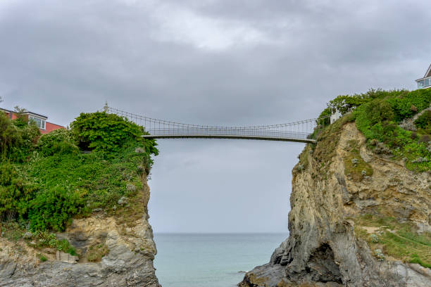 View of the Suspension bridge at Towan beach, Newquay, Cornwall, UK