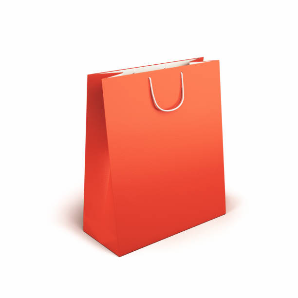 3d Render Orange Cardboard Shopping Bag, Shopping discount days concept, Object + Shadow Clipping Path