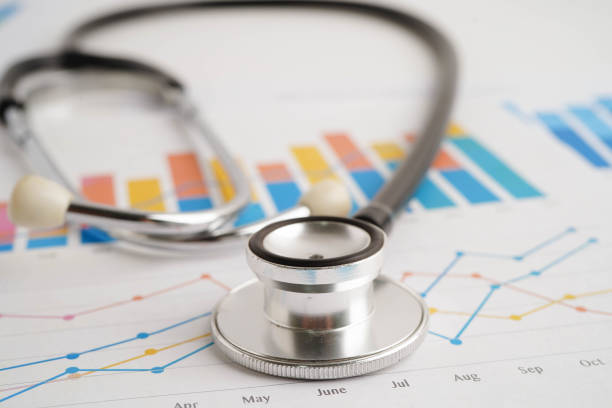 istock Stethoscope on chart or graph paper, Financial, account, statistics and business data medical health. 2183709452