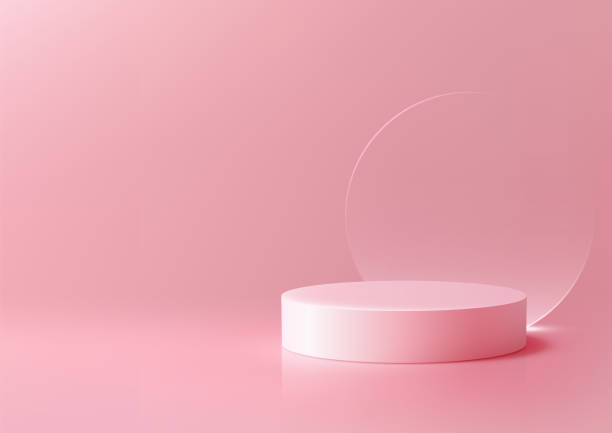 istock 3D Pink Cylinder Podium with Transparent Circle on Minimal Background, Modern Product Display and Mockup for Showrooms and Showcase 2183709660