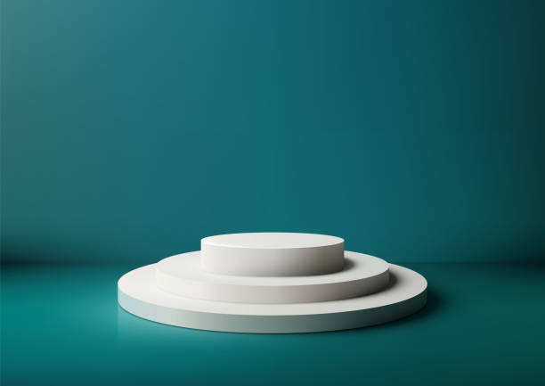 istock Minimalist 3D White Circular Pedestals on Teal Background for Product Display, Mockup, and Modern Showroom Showcase 2183709675