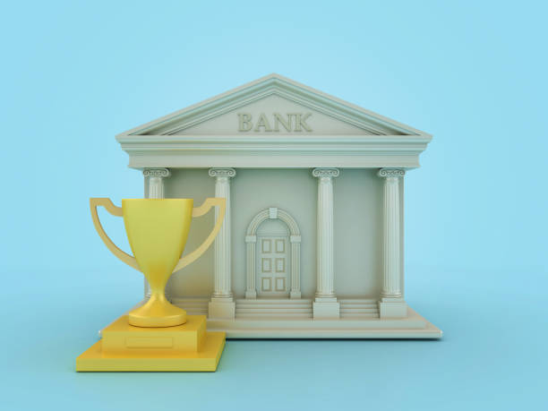 istock Trophy with Bank Building 2183710671