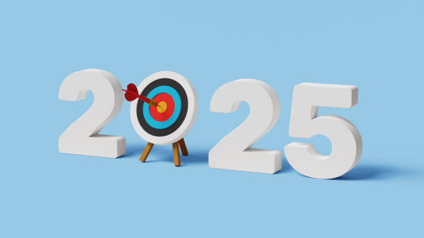 istock 2025 action plan, challenge, strategy, vision and goals. Business planning and strategy for achieving goals. 2025 with bullseye dart hitting the target. 3D illustration 2183713843