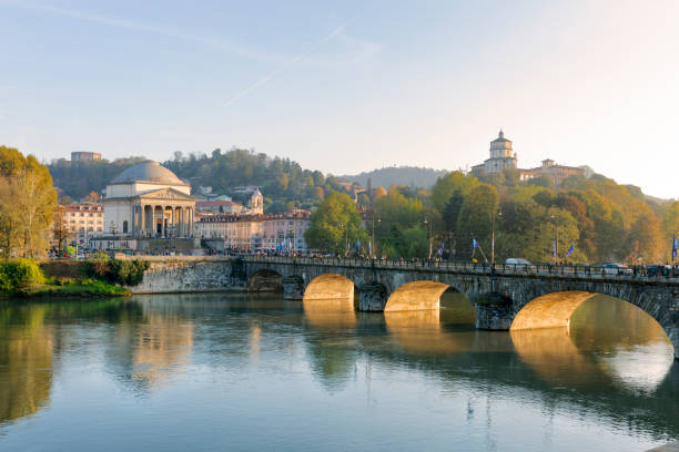 Turin (Torino) beautiful view on river Po at sunset