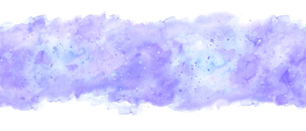 istock Abstract pastel blue purple horizontal splash watercolor seamless banner on white background. Cloudy sky surface texture with empty space for text. Hand drawn illustration for card, design, templates 2183725412