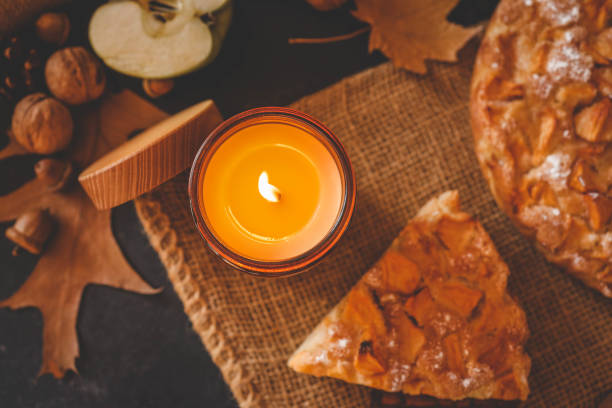 istock Candle and homemade apple pie, autumn mood 2183730840