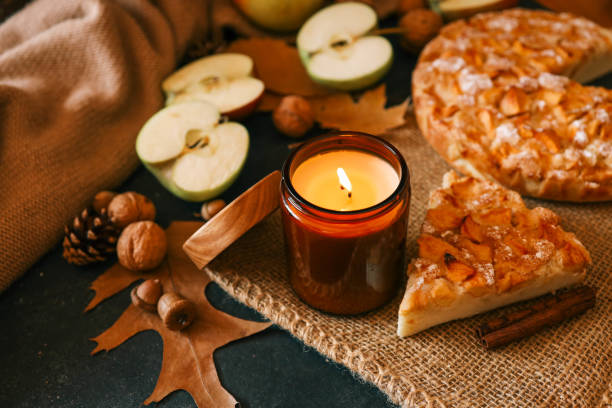 istock Candle and homemade apple pie, autumn mood 2183730842
