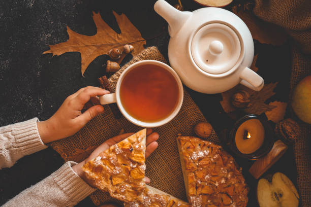 istock Apple pie and a cup of tea, cozy autumn 2183730917