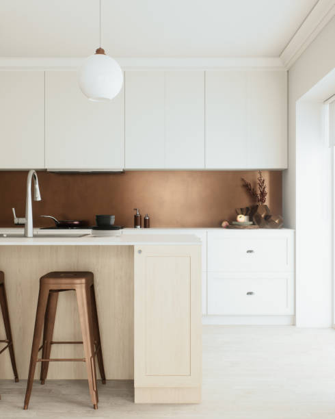 istock This is a stunning modern kitchen featuring beautiful copper accents and a sleek minimalist design 2183731575