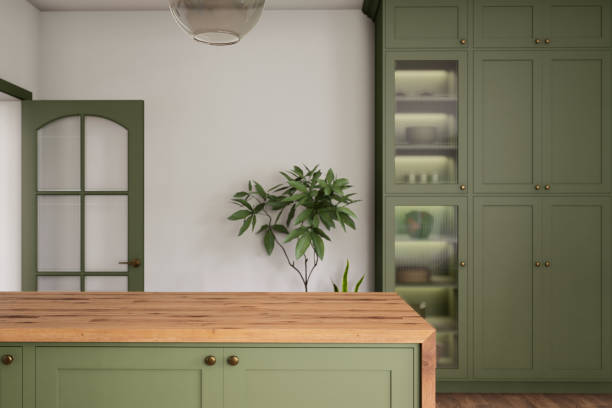 istock A modern green kitchen with a beautiful wooden countertop that is both stylish and functional 2183731657