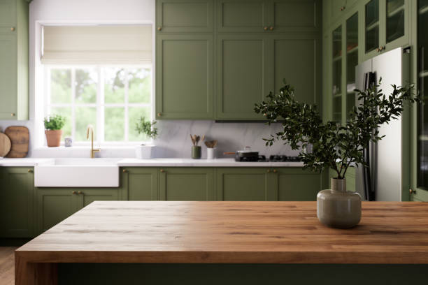 istock A modern green kitchen with a beautiful wooden countertop that is both stylish and functional 2183731660