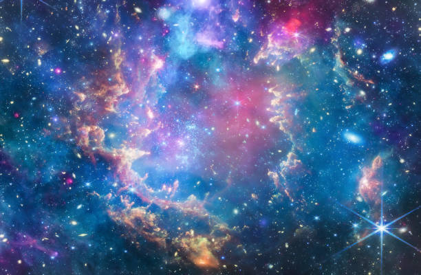 istock Beautiful blue sky at night with stars and galaxies. Bright deep space sky. High resolution space wallpaper. Mixed media 2183733804