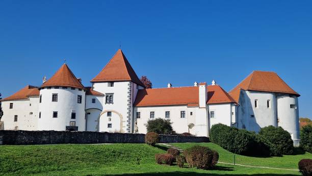 Varazdin. Old town of Varazdin and scenic park evening snow view, town in northern Croatia