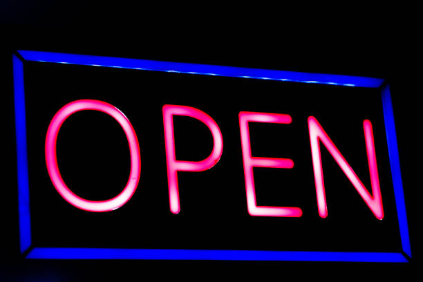 istock Red non capital letters OPEN in blue frame 2183734951