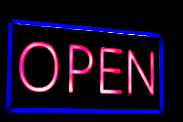 Red non capital letters OPEN