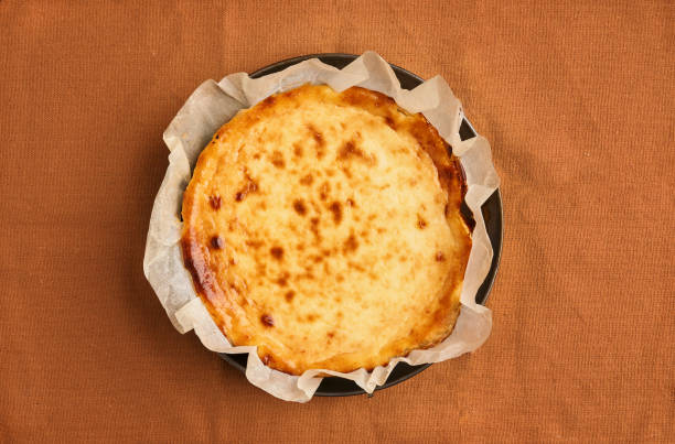istock Cheesecake dessert for Thanksgiving. Copy space, flat lay. Basque dessert. Fall recipe vibes . Homemade baking. 2183736261