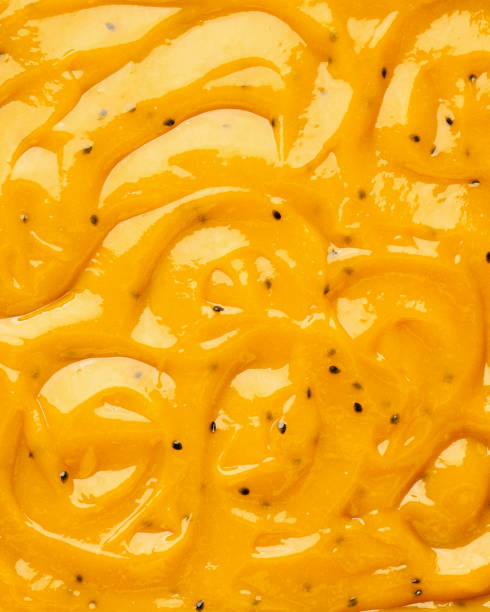 Passion Fruit and Mango Pulp Texture with swirls for Dessert Topping