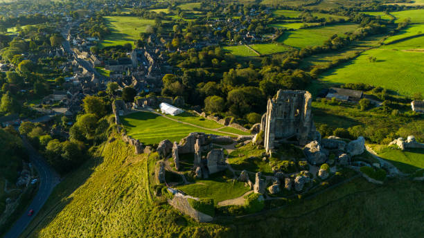 istock Drone shot of Corfe Castle 2183740082
