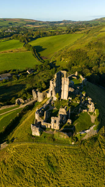 Drone shot of Corfe Castle