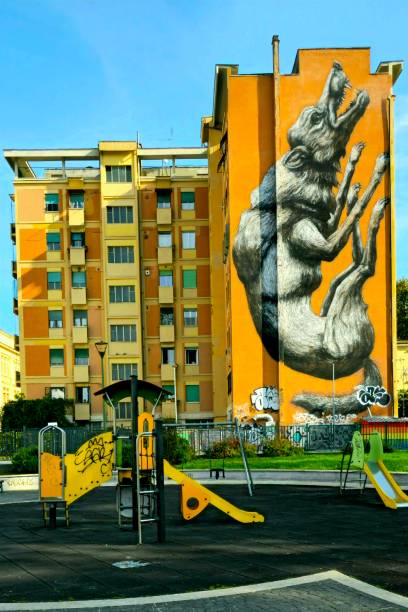 Roma, Lazio Italy - May 19, 2025: Alley with lots of graffiti in the historic district of Rome.