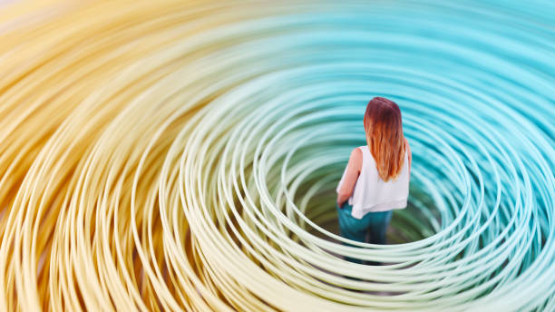 istock Person standing in the middle of many circles 2183748644