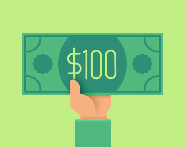 ilustraciones, imágenes clip art, dibujos animados e iconos de stock de pagar en efectivo - billete de cien dólares estadounidenses