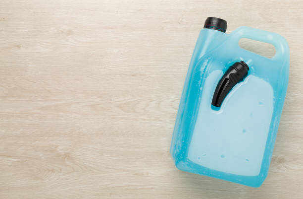 istock Can with antifreeze on concrete background, top view 2183766197