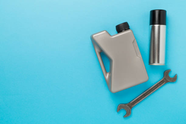 istock Automobile products and tools on color background, top view 2183766203