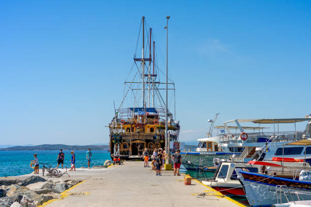 Ouranoupoli, Greece - 2nd September 2020: Touristic sail ship