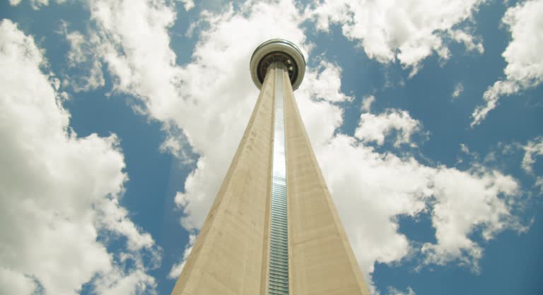 Toronto Downtown Streets Skyscrapers And CN Tower Stand Tall Ontario, Canada.