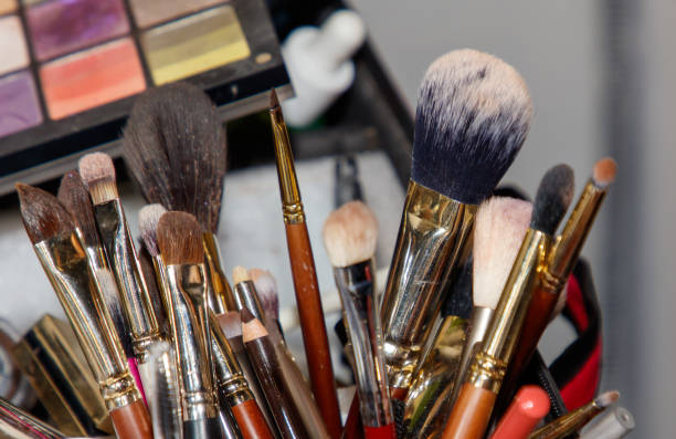 istock A collection of makeup brushes are displayed in a container 2183807565