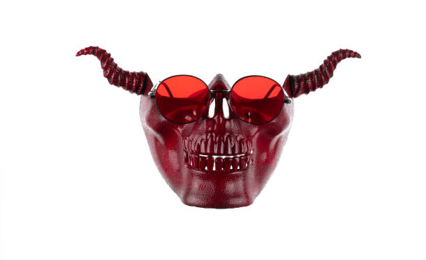 mask and red devil horns isolated on white background