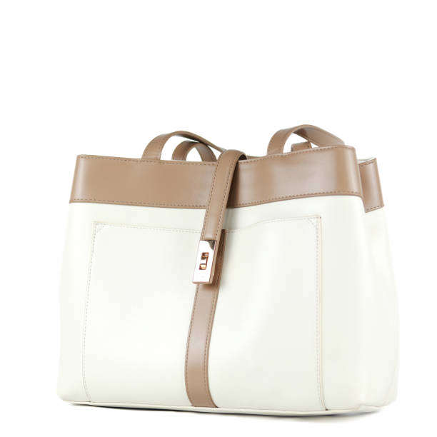 istock Beige leather women's handbag isolated on a white background. 2183809098