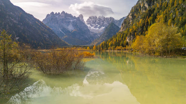 istock Arial view panoramic landscape around Landro lake in Dolomite Itlay 2183828457